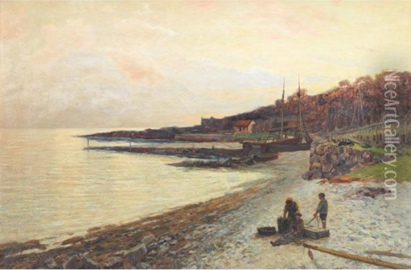 The Village Of Corrie-arran, Evening Oil Painting - John Miller, Sir Adye