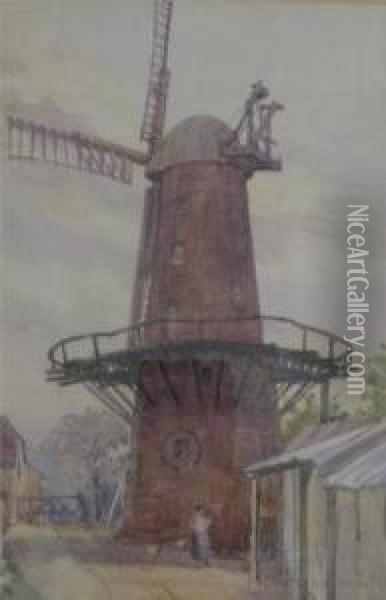 Figure Standing By A Windmill Oil Painting - Wilfrid Ball