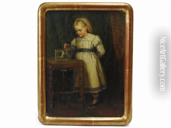 Veduta D'interno Con Bambina E Pappagallo Oil Painting - Horace Van Ruith