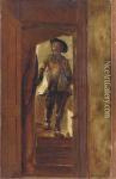 Un Cavalier Descendant Des Escaliers Oil Painting - Jean-Louis-Ernest Meissonier