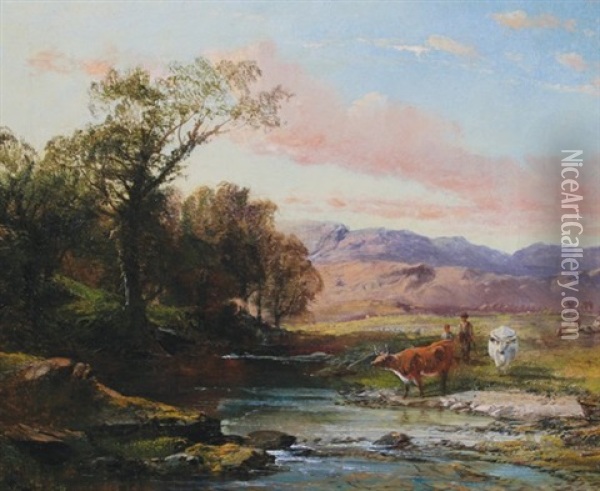 Cattle Grazing Oil Painting - Thomas Whittle the Younger