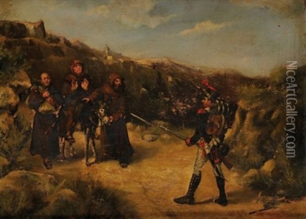 Episode De La Guerre D'espagne : Le Grenadier Et Les Moines Oil Painting - Albert Bligny