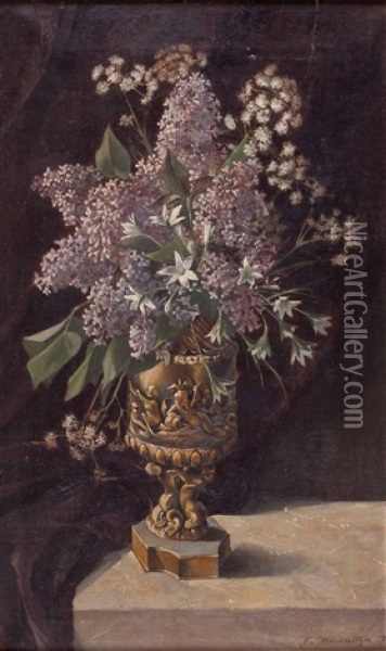 Stillleben Mit Wiesenblumen Und Flieder In Figural Gestalteter Vase Oil Painting - Franziska Baernreiter