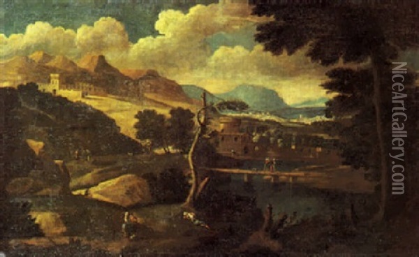 Grande Paesaggio Con Figure Oil Painting - Domenico (Tempestino) Marchi
