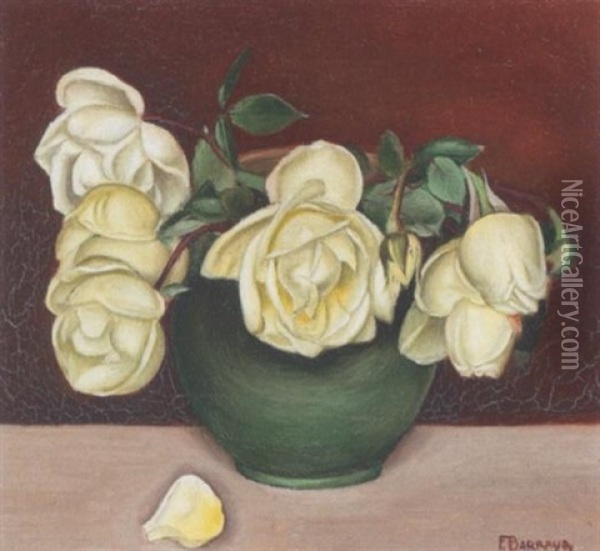 Stillleben Mit Rosen In Einer Grunen Vase Oil Painting - Francois Emile Barraud