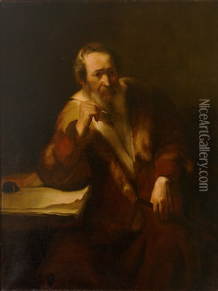 Portrait Eines Bartigen Gelehrten Mit Pelzverbramtem Mantel, In Typischer Charakterisierung Oil Painting - Leo von Koenig