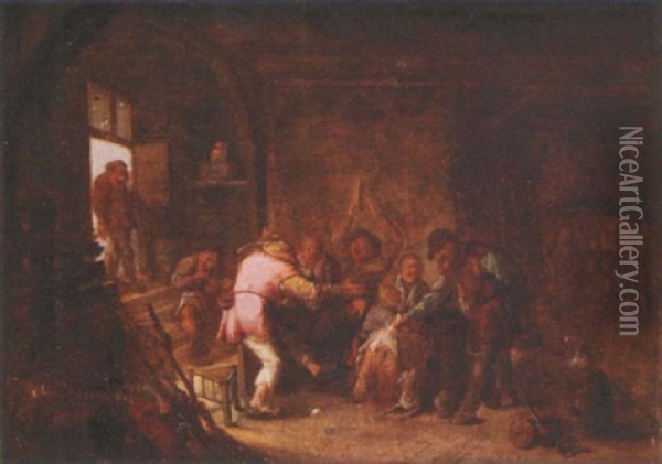 Figures Carousing In An Interior Oil Painting - Bartholomeus Molenaer