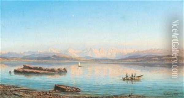 View Of Lake Geneva Oil Painting - Andreas Jeklin
