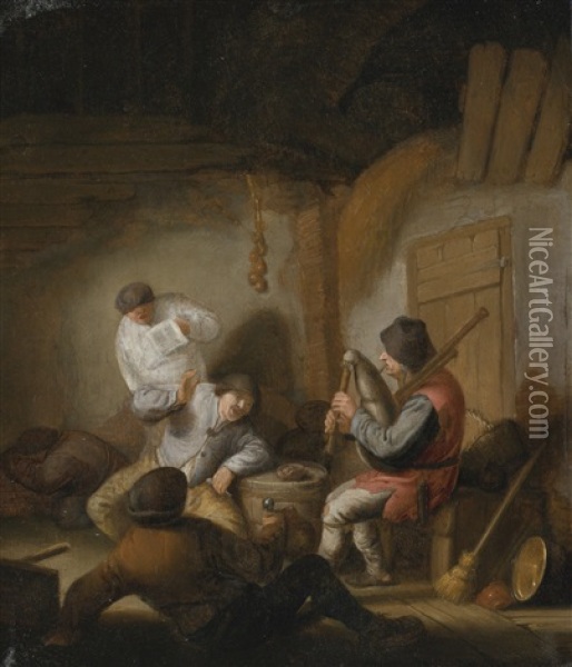 Peasants Playing Music In A Barn Oil Painting - Adriaen Jansz van Ostade