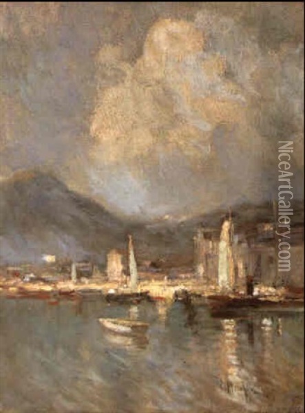 Vista De Puerto Con Barcos Oil Painting - Eliseo Meifren y Roig