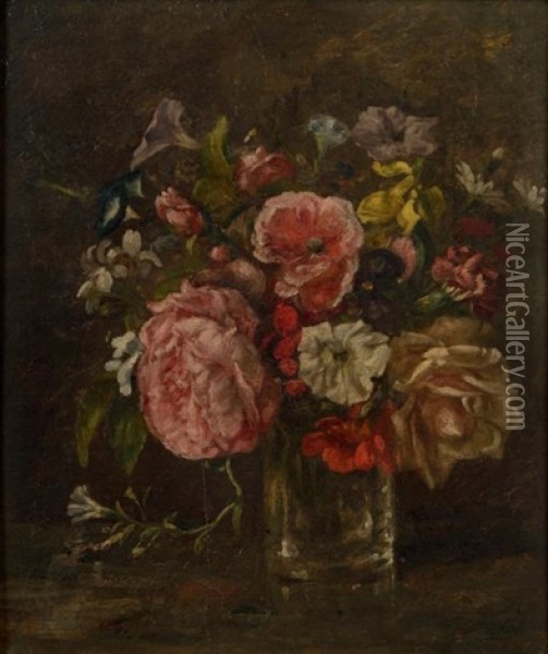 Vase De Fleurs Oil Painting - Paul Huet