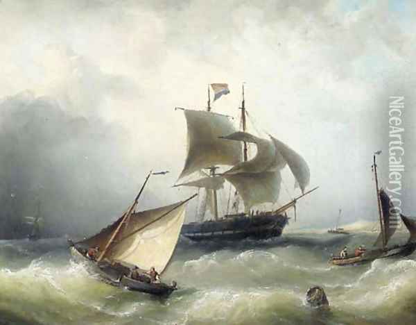 Busy shipping in a breeze off the coast Oil Painting - Nicolaas Riegen