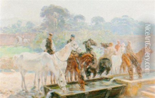 Pferde An Der Tranke Oil Painting - Ulpiano Checa Sanz