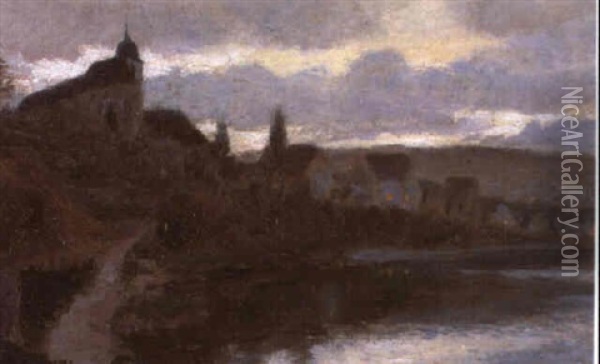 Stadchen Am Fluss (sertheim?) Oil Painting - Gustav Bamberger