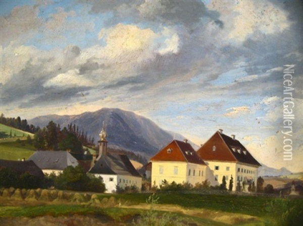 Mountain Village Oil Painting - Joseph Heicke