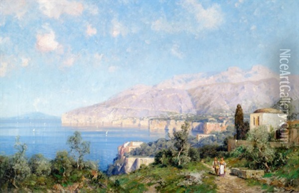 Landschaft Bei Sorrent Am Golf Von Neapel Oil Painting - Georg M. Meinzolt