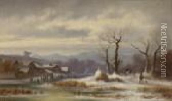 Eisvergnugen Vor Dem
 Dorf. Oil Painting - Anton Doll