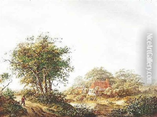 Hollandische Landschaft Mit Bauernkaten Am Wasser Oil Painting - Gerrit Muller