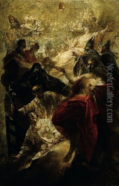 L'apotheose De Saint Laurent, Saint Etienne Et Saint Michel Oil Painting - Martin Johann (Kremser Schmidt) Schmidt