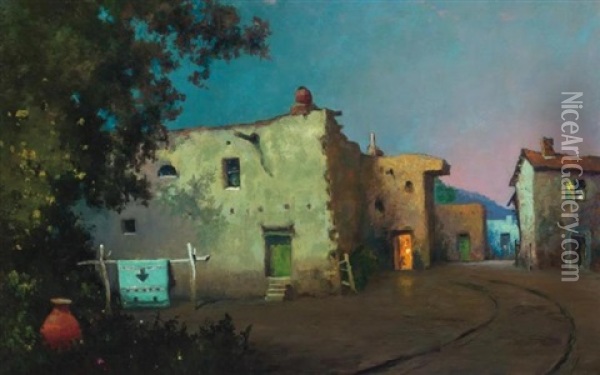 Adobe Village, Moonlight Oil Painting - Will Sparks