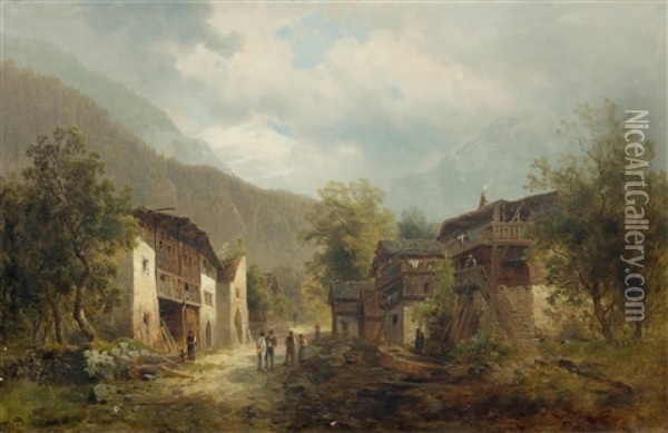 Street In Sempach In Switzerland Oil Painting - Josef Thoma the Younger