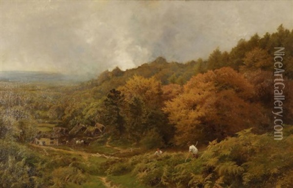 Spatsommerliche Landschaft Mit Gehofft Oil Painting - John Clayton Adams