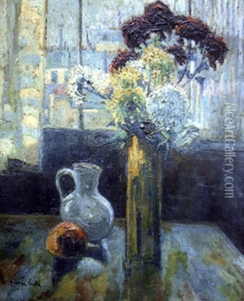 Bouquet De Fleurs, Vase Et Fruit Oil Painting - Pierre Hode