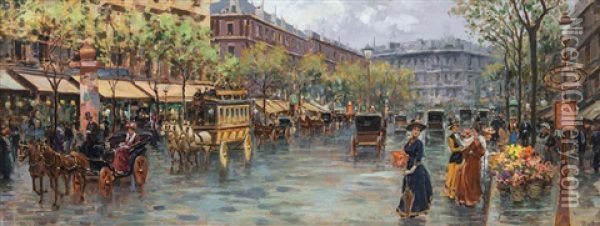 Boulevard Parigino Oil Painting - Carlo Brancaccio