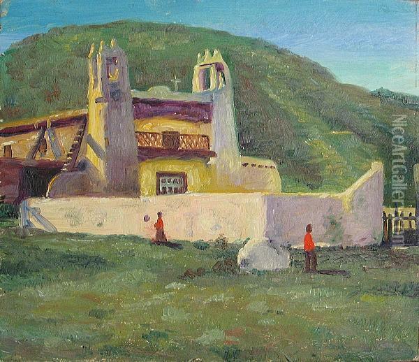 Old Mission Indian Church, San Felipe, Newmexico Oil Painting - Elbridge Ayer Burbank
