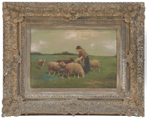 Feeding The Sheep Oil Painting - Samuel S. Carr