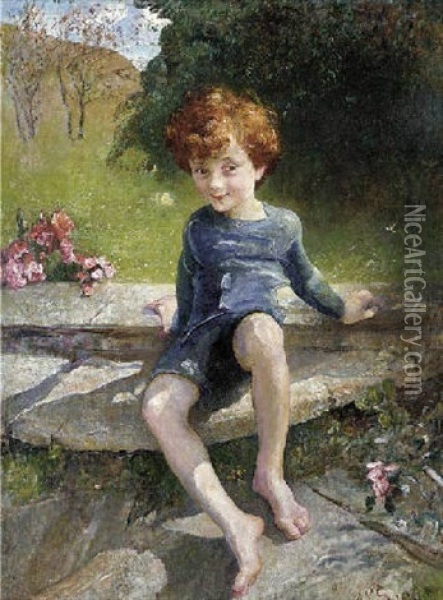 Portrait Of George Lewis In A Garden Oil Painting - Anna Louisa Robinson Swynnerton