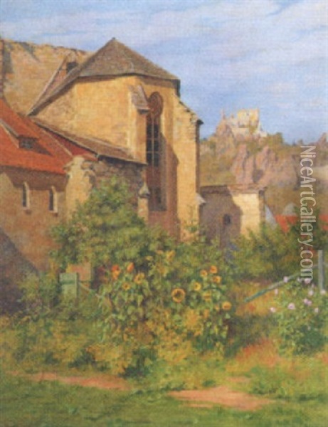 Sonnenblumen Im Klostergarten Von Durstein Oil Painting - Eugen Schroth
