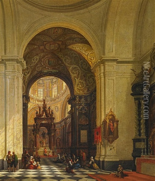 Im Inneren Einer Spanischen (?) Kirche Oil Painting - Joseph Maswiens