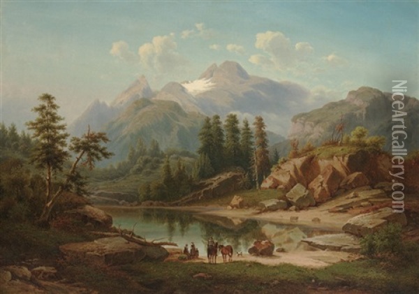 A Mountain Lake In The Tyrol Oil Painting - Gunther Hartwick