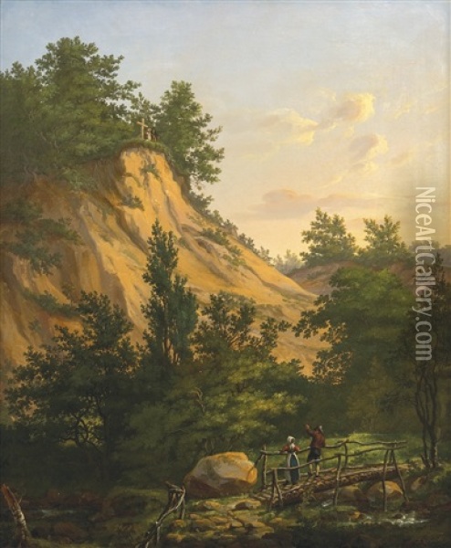 Cross On A Cliff (klintekorset) At Liselund Park On Mon Oil Painting - Johan Christian Dahl