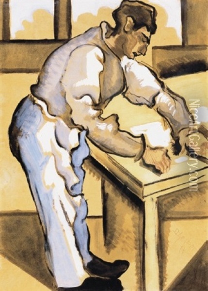 White Shirt Man Oil Painting - Hugo Scheiber