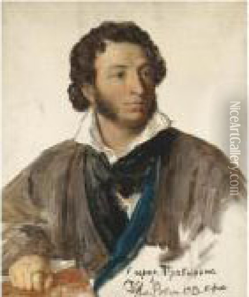 Portrait Of Alexander Pushkin After A Portrait By Tropinin Oil Painting - Ilya Efimovich Efimovich Repin