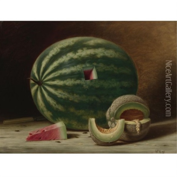 Still Life With Watermelon And Cantaloupe Oil Painting - Albert Francis King