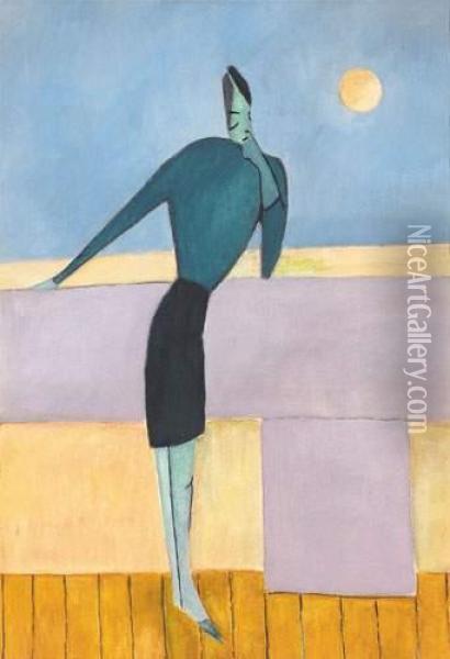 Vrouw Op Het Staketsel - Femme Sur L'estacade (ca. 1930) Oil Painting - Leon Spilliaert