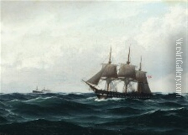 Seascape With Sailing Ship Oil Painting - Carl Emil Baagoe