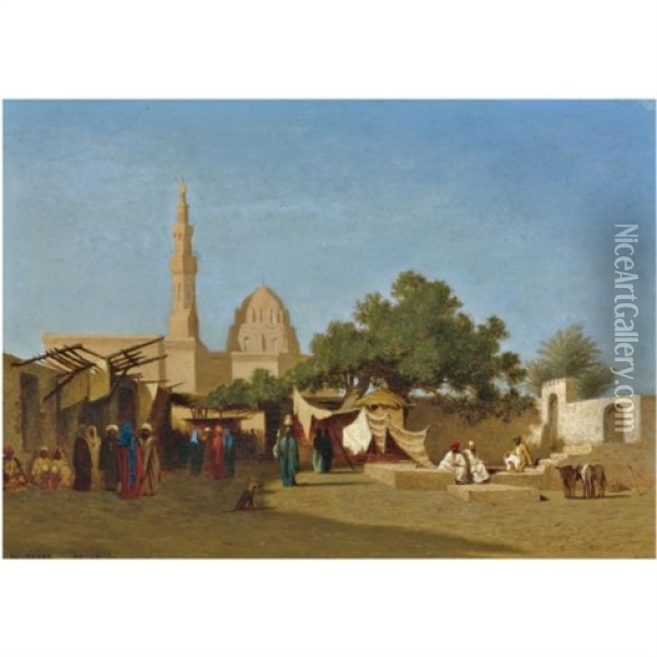 La Mosquee Du Sultan Hassan, Caire Oil Painting - Charles Theodore (Frere Bey) Frere