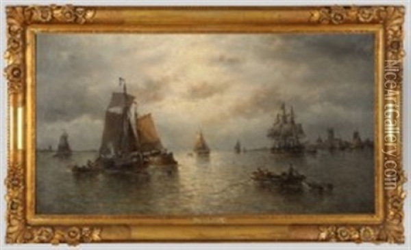 La Meuse A Dordrecht Oil Painting - Francois-Etienne Musin