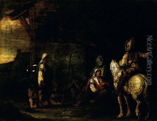 Cavaliers Et Paysans A L'entree D'une Grange Oil Painting - Pieter Jacobsz. van Laer