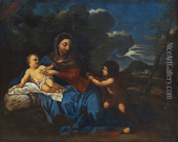 The Madonna And Child With St. John The Baptist In A Landscape Setting Oil Painting - Pietro da Cortona