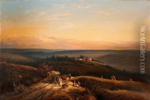 La Fenaison Au Soleil Couchant Oil Painting - Frederic Francois Dandiran