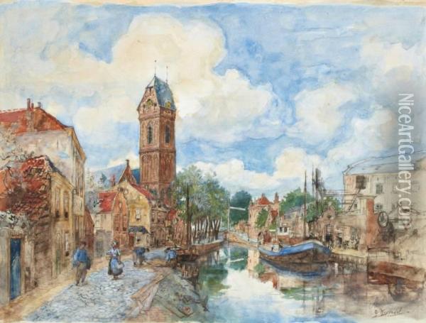 Gezicht Op Oudewater Oil Painting - Cornelis Koppenol