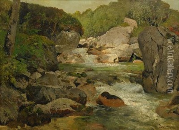 Mountain River Oil Painting - Arseniy Ivanovich Meshchersky