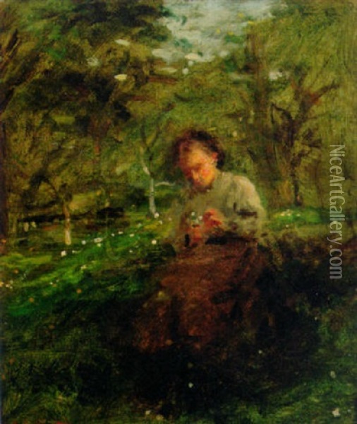 Jeune Fille Dans Un Verger Oil Painting - Adolphe Felix Cals