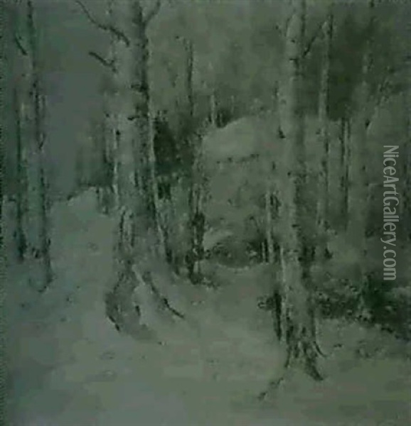 A Wooded Winter Landscape Oil Painting - Paul Bernard King