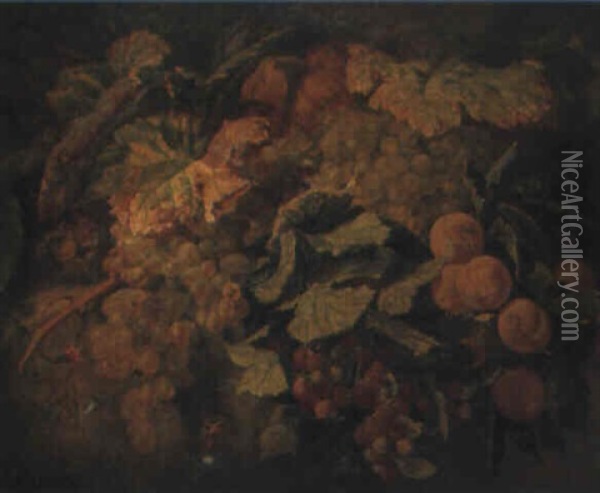 Nature Morte Aux Grappes De Raisins, Peches Et Framboises Oil Painting - Simon Saint-Jean